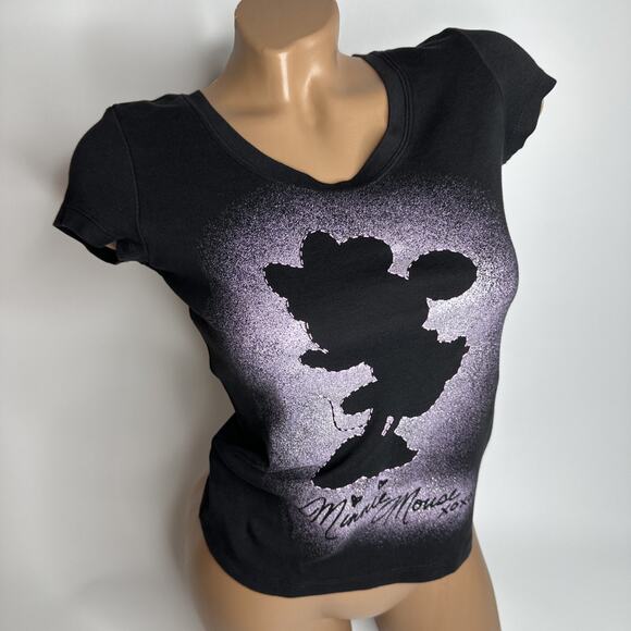 Rare Y2K Disney Minnie Mouse Glitter Tee S Hong Kong Disneyland Baby Fit Coquett - Picture 1 of 9